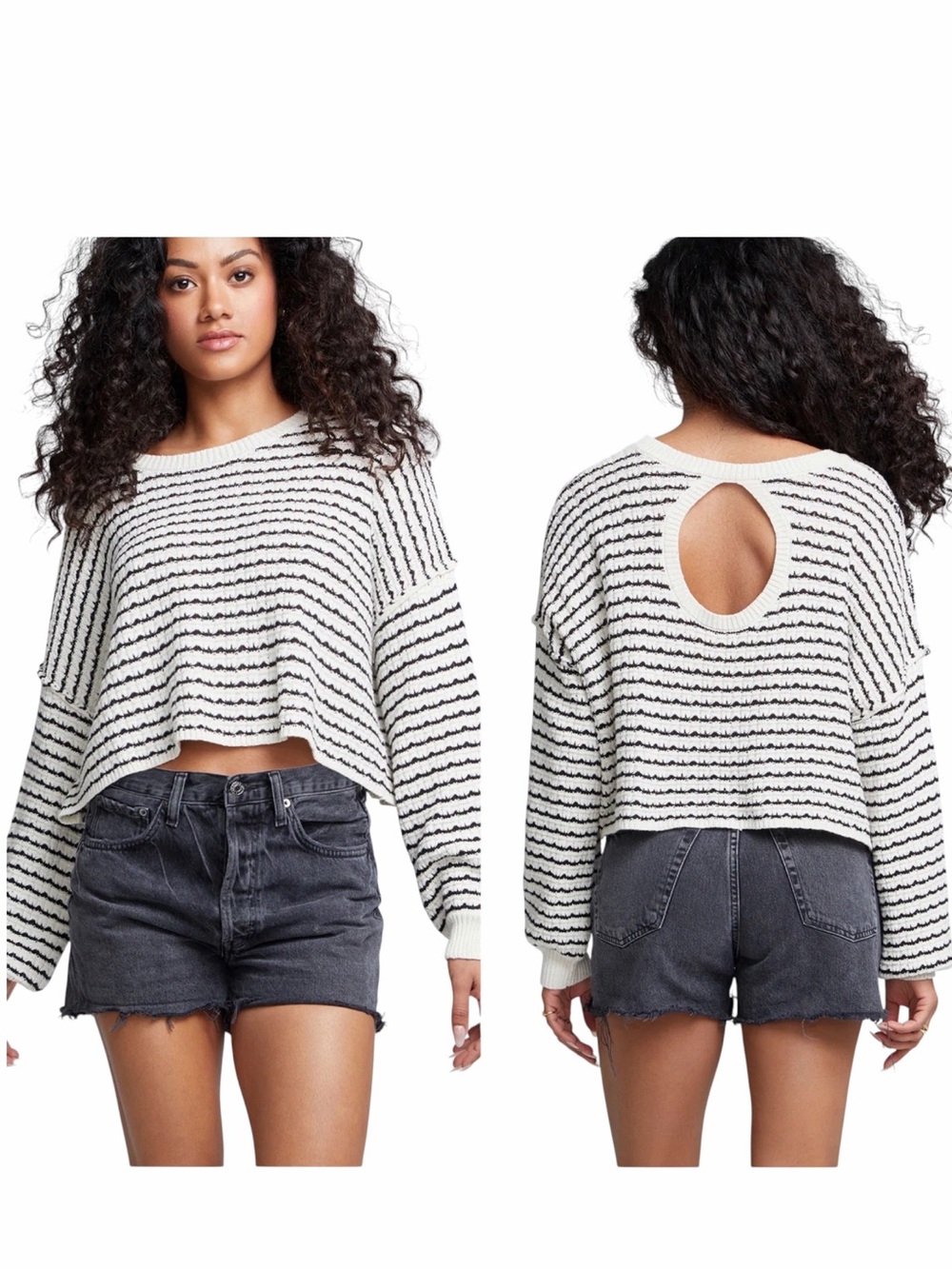 SALTWATER LUXE LOUISE SWEATER
Black and white striped
Size medium